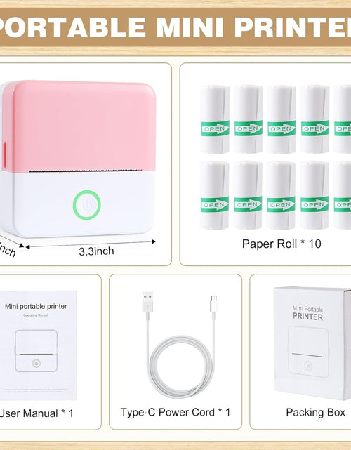 Load image into Gallery viewer, Thermal Mini Printer, Portable Inkless Bluetooth Sticker Maker with 10 Rolls Paper, Pink
