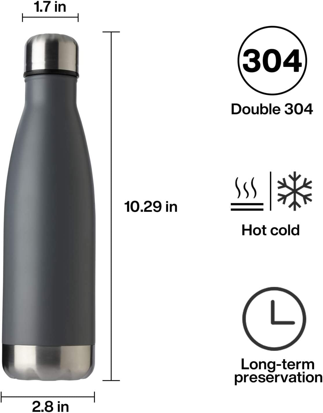 17Oz Sport Water Bottle Vacuum Insulated Stainless Steel Sport Water Bottle Leak-Proof Double Wall Cola Shape Water Bottle, Keep Drinks Hot & Cold (Cold Gray, 12 Pack)