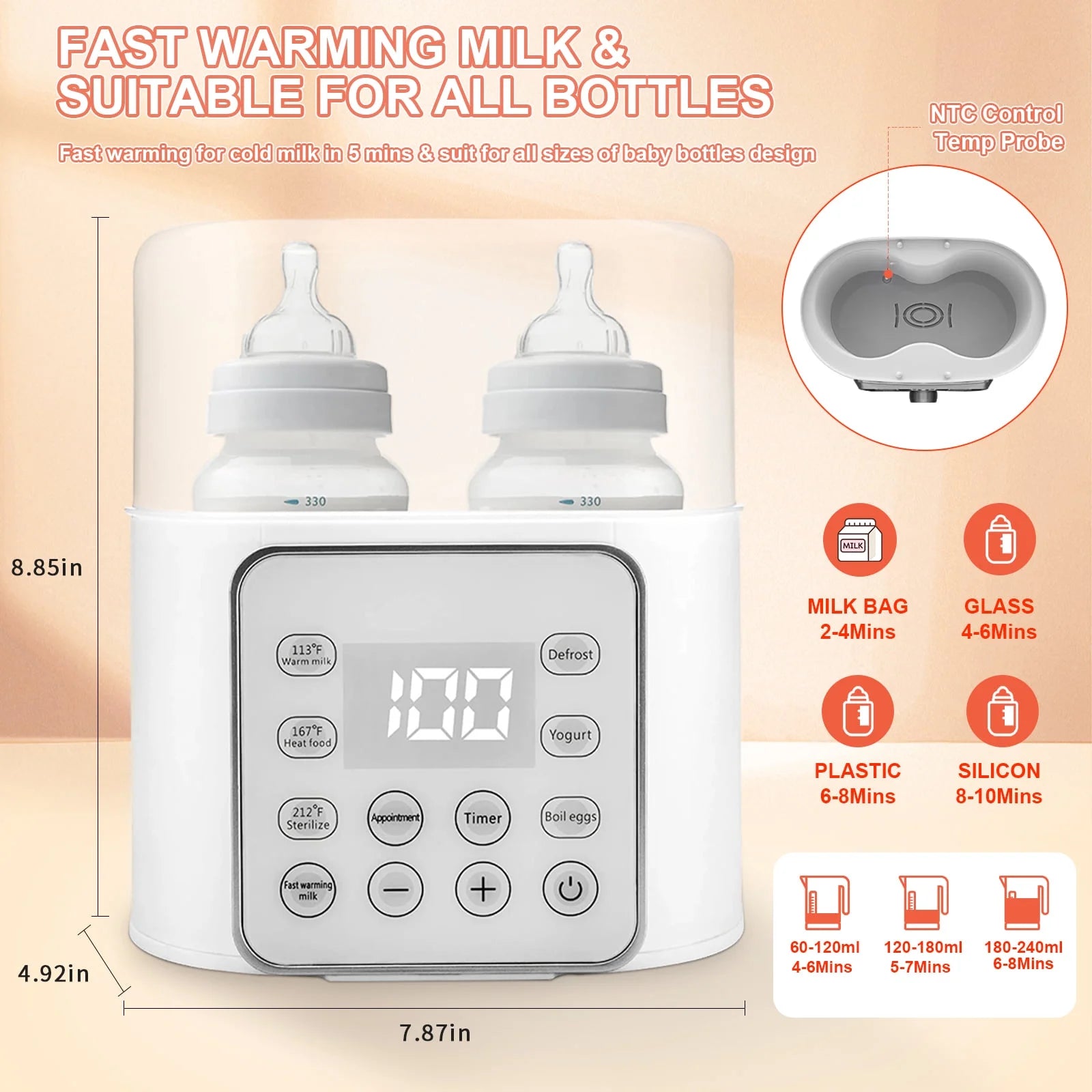 Baby , 9-In-1 Portable , Baby Bottle Sterilizer, Double Bottle Breast Milk Warmer with LCD Display, Timer & 24H Temperature Control