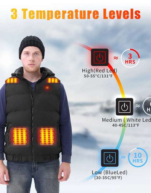 Load image into Gallery viewer, Heated Vest for Mens and Womens with 10000Mah Battery Pack, Detachable Heated Hood Heating Clothing, 3 Temperature Levels Electrically Heated Jacket, Szie XL
